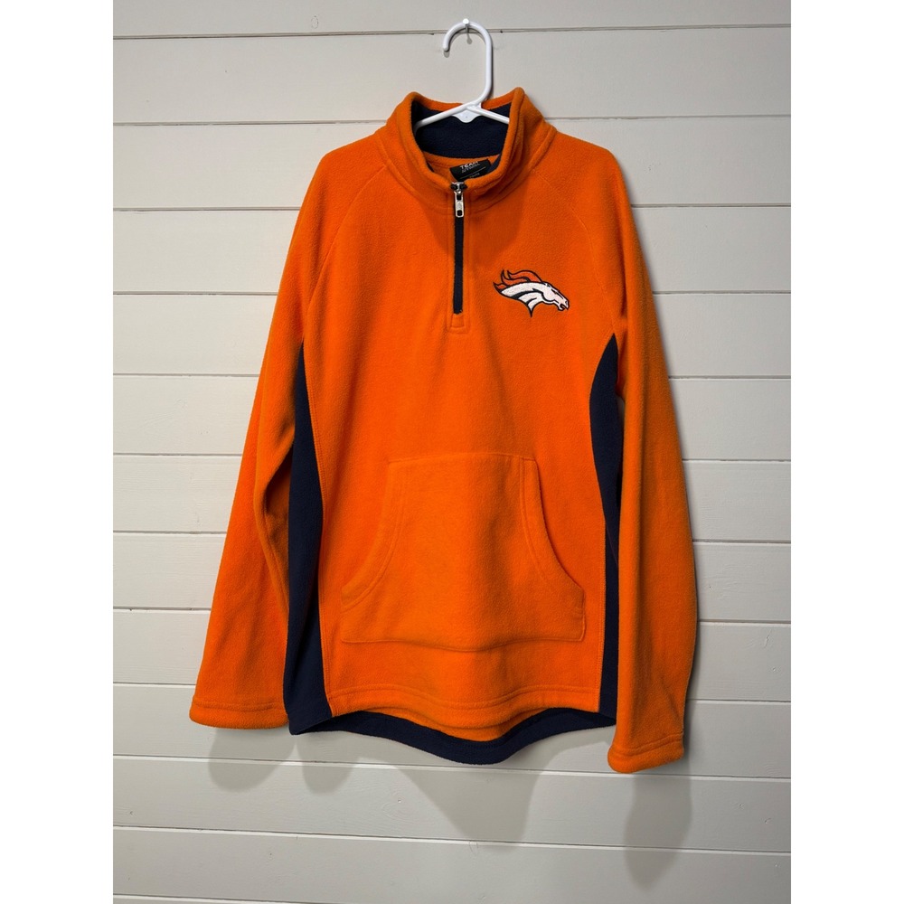 Youth Denver Broncos NFL Fleece Pullover Jacket Orange Navy Blue Size M 10‎ 12